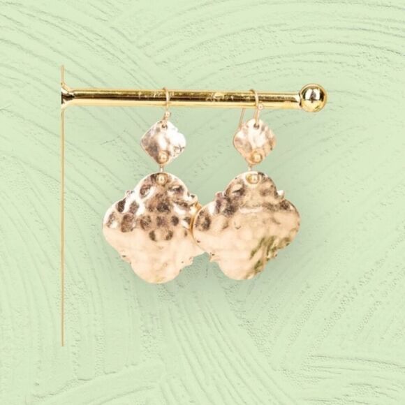 Boho Ethnic Dangle Earrings Antiqued Goldtone 2 Inch L - Picture 4 of 7